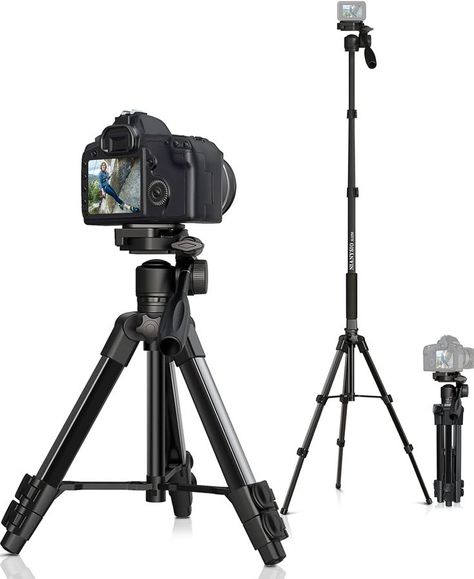 Camera Tripod 61 Inch, Patented 3-Way Rotating Portable Camera Stand Professional Aluminum Travel Phone Camera Mount Monopod for Canon Nikon GoPro, Smartphone, Suitable for Various Live Vlogging Tripod For Camera, Iphone Tripod, Iphone Upgrade, Big Wall Clocks, Minimalist Clocks, Farmhouse Wall Clock, Camera Stand, Phone Tripod, Professional Camera