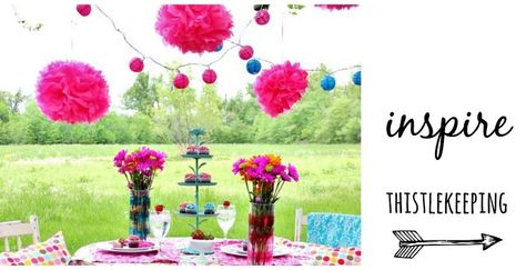 Thistlekeeping Colorful Tea Party, Thistlewood Farms, Happy Weekend Quotes, Celebrate Good Times, Outdoor Party, Diy Party, Party Event, Pom Poms, Holidays And Events