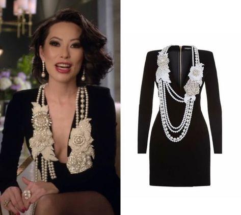 Netflix’s Bling Empire Is Full of Life, Luxury and Looks With Asian Elites: Christine Chiu in Balmain Pearl Necklace Embellished Velvet Dress, Jaime Xie in Philosophy di Lorenzo Serafini Crystal Embellished Bow Tie Lace Top, Kane Lim in Yellow Versace, + More – Fashion Bomb Daily Style Magazine: Celebrity Fashion, Fashion News, What To Wear, Runway Show Reviews Bling Empire Outfits, Christine Chiu, Jaime Xie, Bling Empire, Sisters Grimm, Pearl Outfit, Empire Outfit, Interesting Fashion, Wearing Pearls