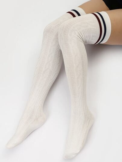 Free Returns ✓ Free Shipping On Orders $49+ ✓. Striped Over The Knee Socks- Women Socks at SHEIN. White Thigh Highs, Thigh High Sock, Lace Socks, Over The Knee Socks, Thigh High Socks, Women Socks, Thigh High Stockings, Striped Socks, Knee Socks