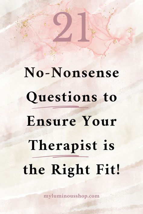 Wondering if your therapist is the right one? Don't leave it to chance! Our mental wellness questionnaire has 21 no-nonsense questions to boost your therapy success. Interview your therapist like a pro and get the most out of your sessions.
therapist interview, therapy success, holistic wellness tips Therapy Questions, Personal Improvement, Don't Leave, Mental Clarity, Interview Questions, How To Turn, Questions To Ask, Mental Wellness, Work For You