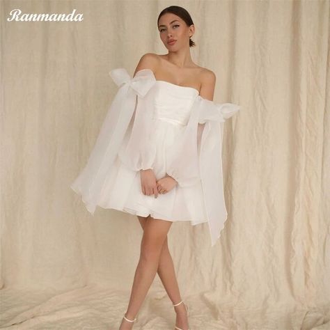 Ramanda Short A-Line Wedding Dresses Strapless Neck Bride Robes Backless Bridal Gowns Off The Shoulder Bow Vestidos De Novia - AliExpress Bride Robes, Strapless Wedding Gown, Mini Wedding Dresses, Wedding Dress Store, Welcome To Our Wedding, Pregnant Women, Classic White, Future Wedding, Dress Fabric