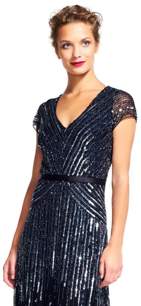 Adrianna Papell | Beaded V-Neck Gown Figure Flattering Dresses, Dress Attire, Evening Dresses Cocktail, Beaded Gown, Adrianna Papell Dresses, Mom Dress, Soft Cup, French Lace, Beautiful Wedding Dresses