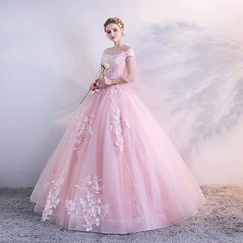 This light pink wedding dress features off shoulder, lace applique long prom ball gowns, 3/4 sleeves, scoop neck prom dress. Perfect for junior's dress, homecoming dress, cocktail, bridesmaid dress, formal party, prom, evening dresses, evening ball gown, bridal and wedding. Light Pink Wedding Dress, Puffy Prom Dresses, Lace Applique Wedding Dress, Princess Prom Dresses, Wedding Dress Patterns, Prom Dresses 2018, Pink Wedding Dress, Rose Bonbon, Gown Prom