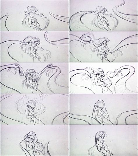 The Art of The Little Mermaid – 145 фотографий Ariel Transformation, Transformation Animation, Disney Storyboard, Mermaid Concept, Animation Help, Oc Poses, Animation Frames, Animated Anatomy, The Little Mermaid 1989