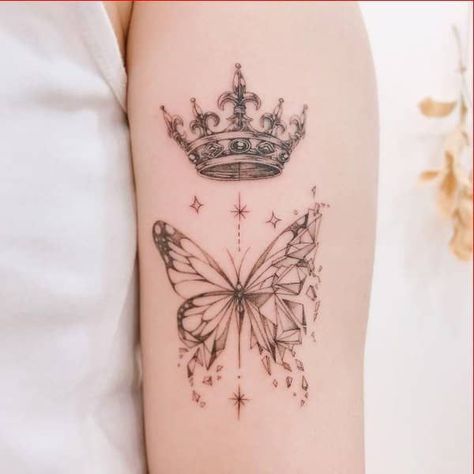 Butterfly And Crown Tattoo, Butterfly Crown Tattoo, Pendulum Tattoo, Crown Tattoo Meaning, Crown Tattoo Ideas, Royalty Tattoo, Crown Tattoos For Women, Crown Tattoos, Butterfly Crown