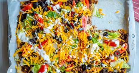 Sheet Pan Taco Bake | 12 Tomatoes Sheet Pan Taco Bake, Sheet Meals, Family Supper, Mexican Meals, Sheet Pans, Taco Bake, Pot Dinners, Pan Dinners, 12 Tomatoes