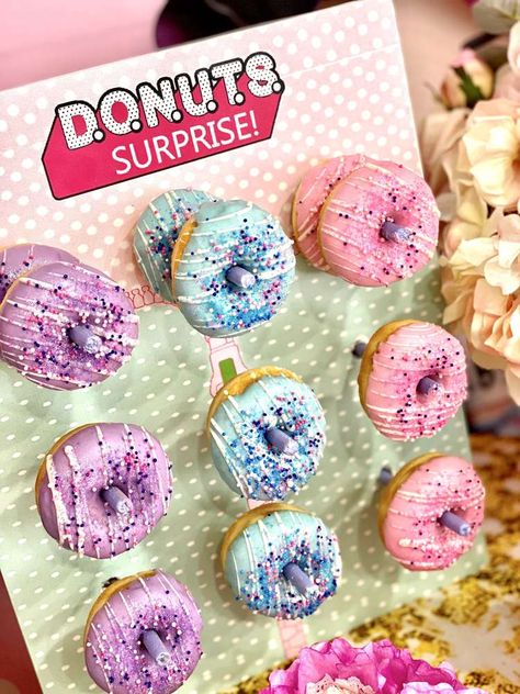 Monse's LOL Suprise Dolls Birthday party | CatchMyParty.com Lol Surprise Donuts Ideas, Lol Theme Birthday Party Ideas, Donut Truck, Surprise Party Decorations, Birthday Lol, Suprise Birthday, Lol Doll Cake, 7th Birthday Party Ideas, 6th Birthday Cakes