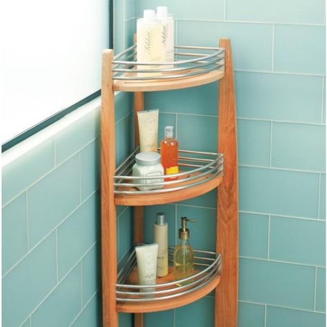 Spa Teak Corner Shelf Caddy Corner Shelf Decorating Ideas, Shower Caddy Ideas, Corner Shower Shelves, Shelf Decorating Ideas, Corner Shelf Decor, Corner Shelf Bathroom, Corner Shower Seat, Diy Corner Shelf, Corner Shelf Ideas