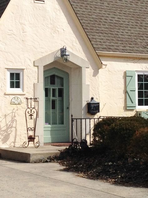 #ThursdayDoors — Return to the Stucco Cottage | joeyfullystated Yellow Stucco House, Stucco Cottage, Stucco House, House Trim, Stucco Homes, Cottage Style Homes, Dream Cottage, Cottage Ideas, River House