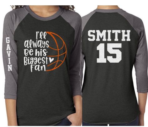 Glitter Basketball I'll Always Be His Biggest Fan | Basketball Mom Shirt | 3/4 Sleeve Raglan | Customize Colors by GavinsAllye on Etsy Glitter Basketball, Soccer Dad Shirt, Basketball Game Outfit, Band Mom Shirts, Football Girlfriend, Cameo Crafts, Basketball Mom Shirts, Senior Stuff, Mom Tank Tops