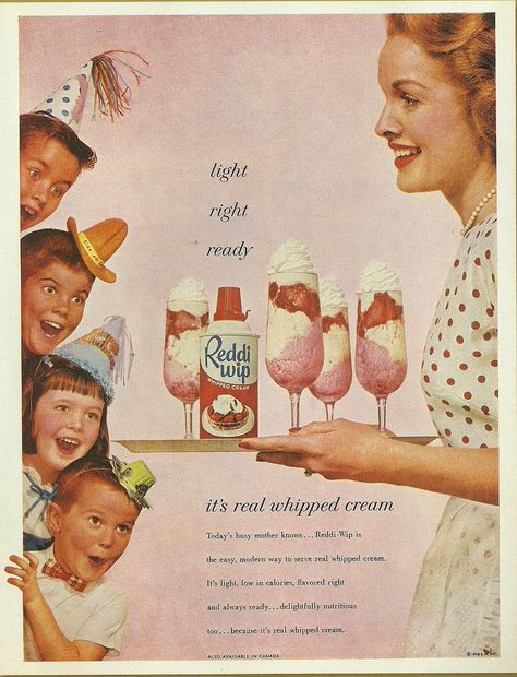 1950s Food.  In America. Vintage Ads 1950s, 1950s Ads, 1950s Food, Diner Aesthetic, Vintage Advertising Art, Silly Hats, Old Advertisements, Food Ads, Retro Ads