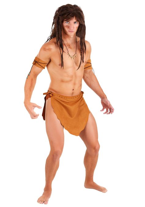 PRICES MAY VARY. Elastic,Polyester elastic closure Size: Small 100% polyester faux suede loin cloth Jersey underwear w/ elastic waistband Arm bands and ties are faux suede w/ teal beads Exclusive Want to embrace your primal side? Then get ready for this Jungle Man Costume for men! The simple costume brings you a look straight from prehistory. It comes with a pair of briefs, a faux suede loincloth, and a pair of matching armbands. The loincloth has ties along the sides to help you adjust the fit