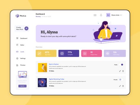 Pitch Dashboard by Shivangi Mahajan Application Ui Design, Rollup Design, Desain Ux, 블로그 디자인, Software Ui Design, Ui Design Mobile, Ui Design Dashboard, Web Dashboard, App Design Layout