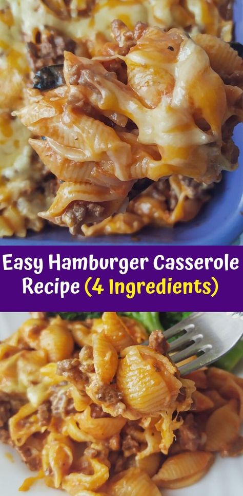 Easy Hamburger Casserole Recipe (4 Ingredients) - Easy Hamburger Hotdish Recipes, Quick Hamburger Meat Recipes Ground Beef, Easy Hamburger Meat Meals, Easy Cheesy Hamburger Casserole, Easy Casserole With Hamburger Meat, Quick And Easy Hamburger Casserole, 4 Ingredient Hamburger Casserole 12 Tomatoes, Hamburger Recipes Easy 3 Ingredients, Precooked Hamburger Recipes