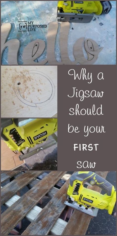 why a jigsaw should be your first saw MyRepurposedLife.com Jigsaw Projects, Woodworking Jigsaw, Wood Crafting Tools, Woodworking Books, Jig Saw, Woodworking For Kids, Learn Woodworking, Wood Working Gifts, Cool Woodworking Projects