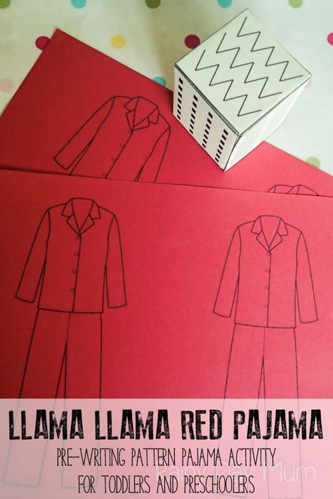 Llama Llama Red Pajama inspired pre-writing activity for preschoolers. Including FREE printable pre-writing pattern dice to construct and use. #vbcforkids #toddleractivities #preschoolathome #totschool #prewriting #ece #eyfs #rainydaymum Mary Wore Her Red Dress Activities, Llama Llama Books, Storybook Activities, Preschool January, Writing Activities For Preschoolers, Llama Llama Red Pajama, Creative Curriculum Preschool, Letter D Crafts, Book Club For Kids