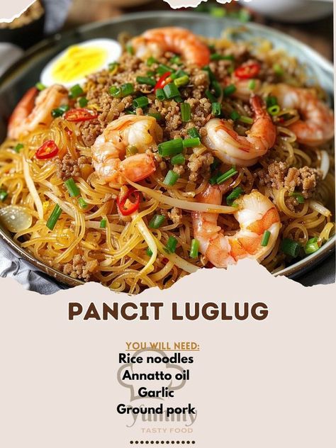 YUMMY Recipes - 🍜 Discover the rich flavors of Pancit... Pancit Luglug, Noodles With Sauce, Filipino Noodles, Cook Rice, Noodle Dish, Boiled Egg, Noodle Dishes, Filipino Recipes, Rice Noodles