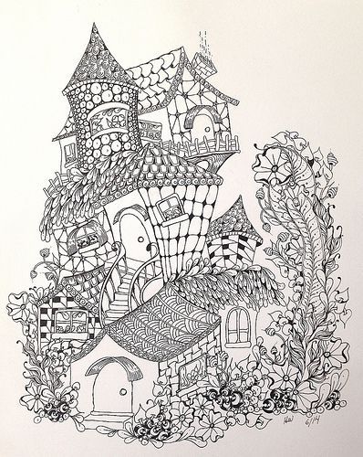 fairy houses Abstract Doodle Zentangle Paisley Coloring pages colouring adult detailed advanced printable Kleuren voor volwassenen coloriage pour adulte anti-stress kleurplaat voor volwassenen: Arte Doodle, House Colouring Pages, Adult Colouring Pages, White Drawing, Zen Doodle, Black And White Drawing, Zentangle Art, Zentangle Patterns, Fairy Houses