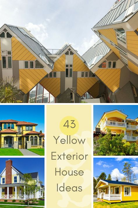 43 Eye-Catching Yellow Houses. Check them out! #homeideas #yellowhouse #housedesign  #yellow Bright Yellow House Exterior, Yellow And White House Exterior, Yellow House Exterior Ideas, Yellow House Deck Color, Gray And Yellow Exterior House Colors, Soft Yellow Exterior House Colors, Yellow House Exterior With Shutters, Dark Yellow House Exterior, Yellow House Color Scheme Exterior