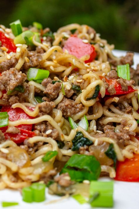 Whip up a quick and easy one-pot beef noodles dinner in just 20 minutes with ground beef, vegetables, and ramen or instant noodles - all tossed with a delicious savory sauce. Noodles Dinner, Beef Noodle Casserole, Noodles Ideas, Noodle Dinner, Pot Noodle, Beef Noodles, Potted Beef, Noodle Casserole, Savory Sauce