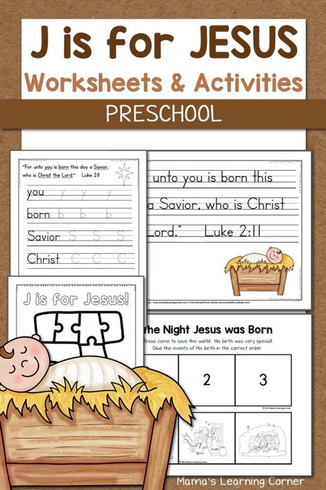 Nativity Worksheets for Preschool - Mamas Learning Corner Nativity Worksheets, J Words, Luke 2 11, Learning Corner, Kids Sunday School Lessons, Christmas Worksheets, Worksheets For Preschool, The Nativity Story, Letter Activities