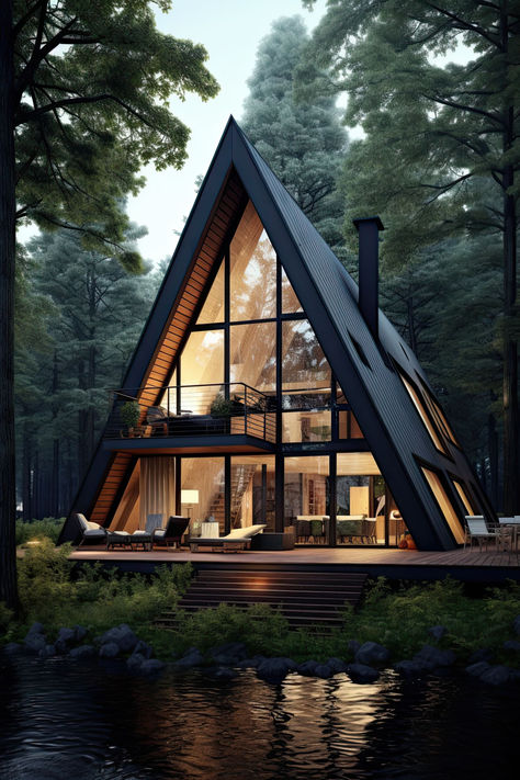 #modern, #moderncottage, #moderncottagehouse, #cottagedsedign Small Wooden House Design, Small Cabin House, Cabin House Design, Tiny Beach House, A Frame Cabin Plans, Wooden House Design, Small Wooden House, A Frame House Plans, Frame Cabin