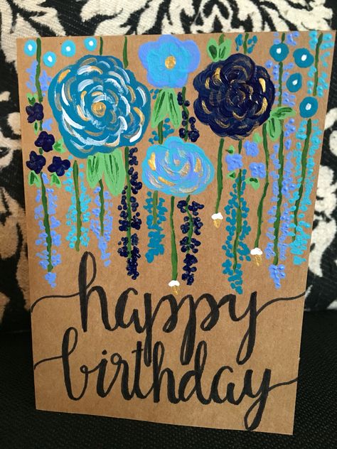 Painting Ideas On Canvas Happy Birthday, Happy Birthday Canvas Painting, Happy Birthday Painting Canvases, Acrylic Paint Birthday Card, Painted Happy Birthday Card, Hand Painted Happy Birthday Cards, Hand Painted Birthday Cards Acrylic, Happy Birthday Painting, Birthday Canvas