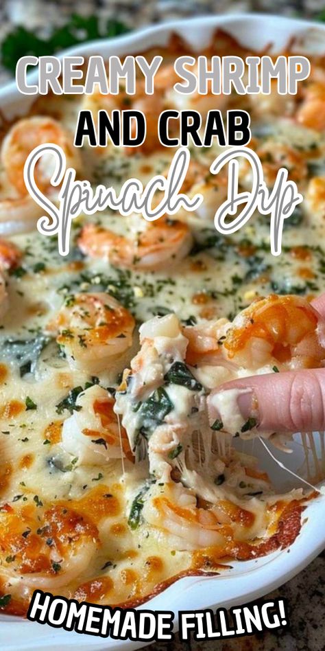 Creamy Shrimp and Crab Spinach Dip Cheesy Baked Shrimp Dip, Crab And Shrimp Dip Recipes, Creamy Crab Spinach Dip, Baked Crab Dip Recipe, Creamy Shrimp And Crab Spinach, Red Lobster Spinach Artichoke Dip, Creamy Shrimp Crab Spinach Dip, Shrimp And Spinach Dip Recipe, Rich And Creamy Shrimp And Crab Dip