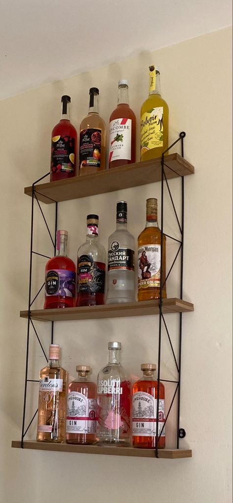 Alcohol Rack, Liquor Wall, Shelf Bedroom, Wall Bar, Wall Storage, Apartment Ideas, Liquor Cabinet, Liquor, Shelves