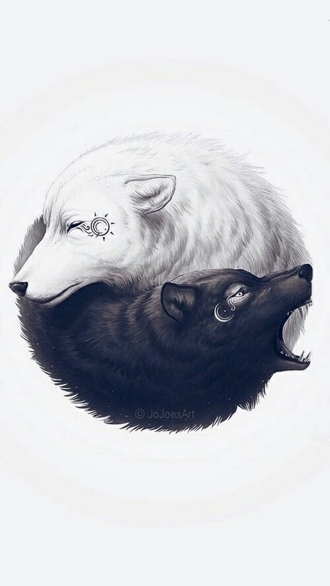 Yin yang in Illustration                                                                                                                                                                                 Más Monster Exo, Lup Singuratic, Exo Lucky, Exo Lucky One, Regnul Animal, Yin Yang Art, Wolf Artwork, Exo Art, Exo Fan Art