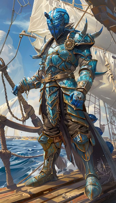 Illustration of Sea Faring Elf Captain in Full Body Pose on Ship Sea Elf Paladin, Crab Armor, Sea Elf, Sea Knight, Elf Warrior, Inspirational Digital Art, Photography Movies, Sea Captain, Man Illustration