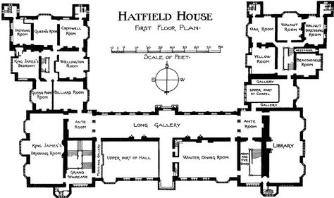 Bishop's Hatfield House - First Floor Plan (above ground floor)| British History Online Country House Floor Plan, English Country House Plans, Manor House Plans, Manor Floor Plan, Hatfield House, Castle Plans, Country Manor House, Castle Ideas, English Manor Houses