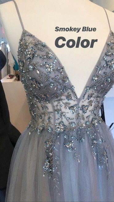 856fc81623da2150ba2210ba1b51d241desc35088344ri Grey Prom Dress, Sparkly Prom Dresses, Trendy Prom Dresses, Long Formal Dress, Blue Tulle, Prom Dress Inspiration, Beaded Prom Dress, Cute Prom Dresses, Pretty Prom Dresses