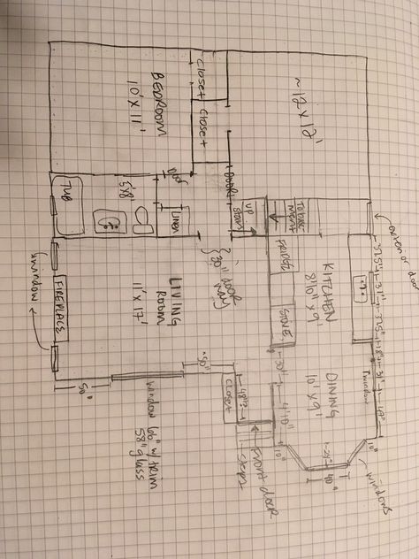 Living room layout, 11 x 12 See Drawing, 1200 Sq Ft House, Living Room With A Fireplace, Living Room Layout, Large Window, Livingroom Layout, House Built, Room Layout, Large Windows