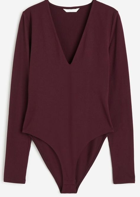 Burgundy Bodysuit, Brown Bodysuit, Wardrobe Planning, V Neck Bodysuit, Snap Fasteners, Going Out Tops, Oversized Pullover, New Wardrobe, High Cut