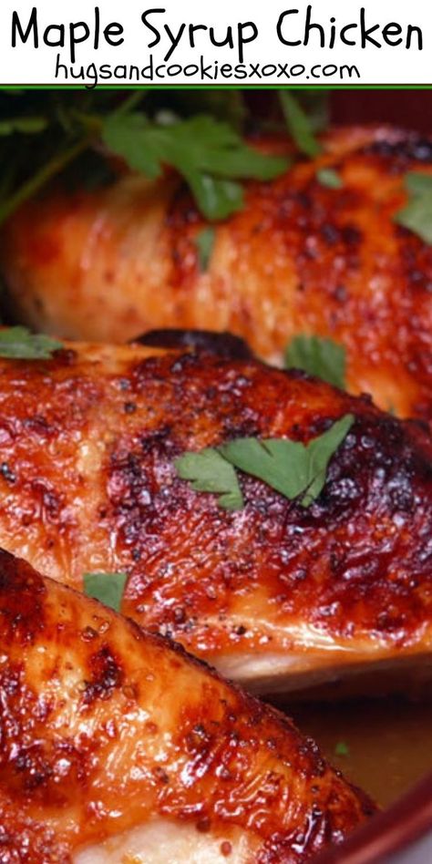 maple syrup chicken. I added maple mustard, garlic and poultry seasoning. Mustard Maple Chicken, Recipes That Use Maple Syrup, Chicken Bone In Recipes, Maple Garlic Chicken, Chickpea Sandwiches, Maple Syrup Chicken, Chicken George, Maple Chicken, Maple Recipes