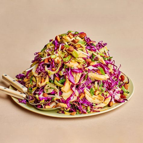 Bob’s Chicken and Cabbage Salad Recipe | Bon Appétit Cabbage Salad Recipe, Fall Salads, Dairy Free Salads, Sesame Ginger Dressing, Cabbage Salad Recipes, Chicken And Cabbage, Sesame Ginger, Bob S, Ginger Dressing