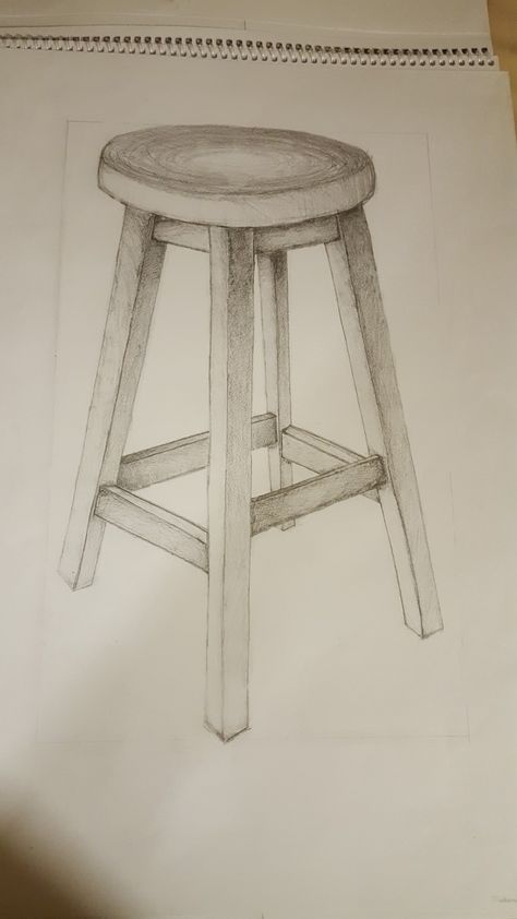 Stool Drawing Sketch, Easy Chair Drawing, How To Draw Chairs, Chair Art Drawing, Chair Perspective Drawing, 3d Chair Drawing, How To Draw A Chair, Chair Illustration Drawing, Chair Drawing Simple