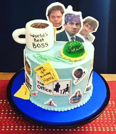 The Office Birthday Cake, Office Birthday Cake, The Office Cake, Office Themed Party, 30th Birthday Cake, Prison Mike, Worlds Best Boss, Office Birthday, Happy 16th Birthday