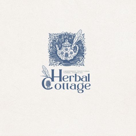 Herbal Cottage on Behance Cottage Graphic Design, Cottage Core Logo, Cottage Core Graphic Design, Herbal Packaging, Sourdough Design, Herbs Logo, Herbal Logo Design, Herbal Design, Tea Logo Design