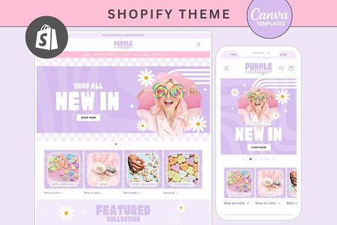 Shopify Banner, Food Web Design, Best Shopify Themes, Website Banner Design, Mobile Banner, Coding Tutorials, Shopify Templates, Cute Website, Purple Pastel