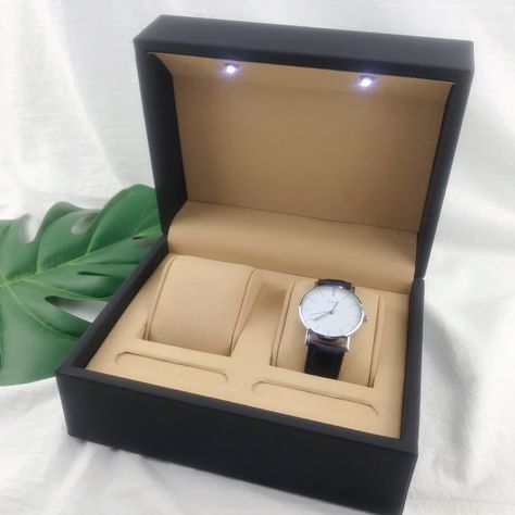 Luxury LED light watch box for couples Couples Watches, Watch Packaging, Light Watch, Box For Gift, Couple Watch, Custom Packaging Boxes, Bag Display, Packaging Boxes, Black Exterior