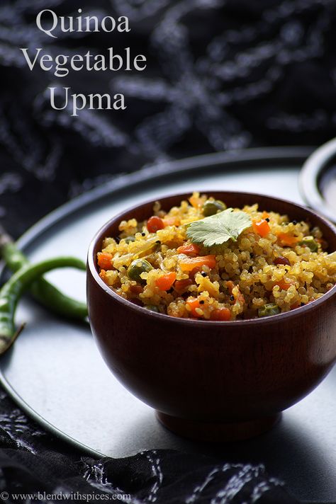 Quinoa Upma Recipe - How to Make Vegan Vegetable Quinoa Upma Quinoa Indian Recipes, Indian Quinoa, Vegetable Upma Recipe, Vegan Potato Recipes, Elimination Diet Recipes, Upma Recipe, Vegetable Quinoa, South Indian Style, Vegan Dinner Recipes Easy