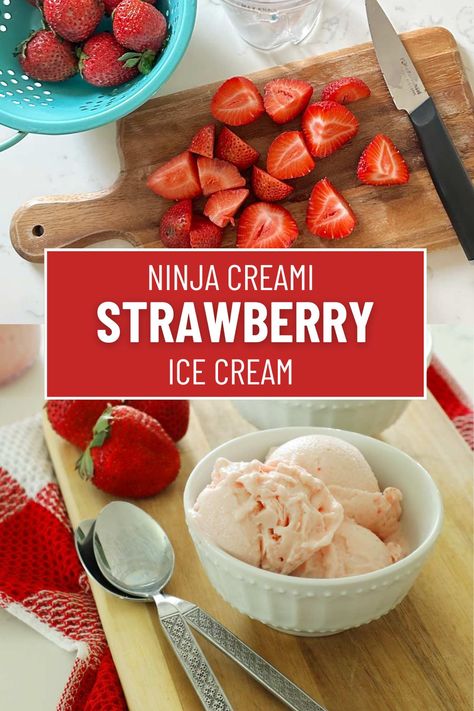 How to make homemade strawberry ice cream in a Ninja Creami. This strawberry ice cream made with fresh strawberries, cream, milk and vanilla. Make this classic ice cream flavor at home. Healthy Strawberry Ice Cream, Ice Cream Ninja Creami, Ninja Ice Cream Recipe, Homemade Strawberry Ice Cream, Strawberry Ice Cream Recipe, Fresh Strawberry Recipes, Ninja Creami Recipes, Vanilla Ice Cream Recipe, Ice Cream Flavor