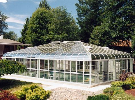 Custom Greenhouse Pool Enclosure Greenhouse Pool, Garden Folly, Swimming Pool Enclosures, Solar Greenhouse, Victorian Greenhouses, Commercial Greenhouse, Best Greenhouse, Green House Design, Sun Rooms