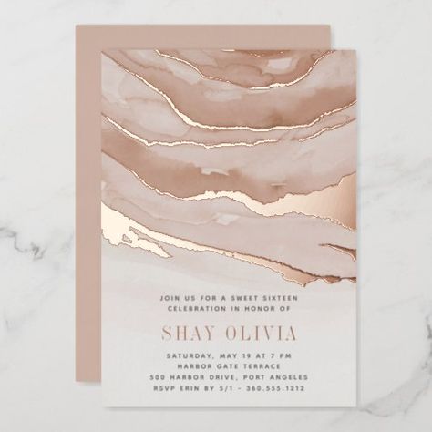 $ 3.95 | Luxe Neutral Marble Sweet Sixteen Birthday - cool, elegant, chic, cute, rose gold foil, birthday party invitations, glam sweet 16 invitations, luxe sweet sixteen, marble, neutral pastel earth tone Neutral Marble, Rose Gold Invitations, Gold Foil Invitation, Sixteenth Birthday, 40th Birthday Invitations, Rose Gold Party, Sweet Sixteen Birthday, Sweet 16 Invitations, Foil Invitations