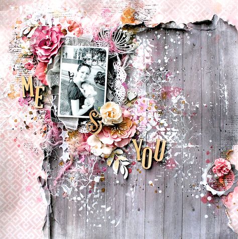 Scraps Of Elegance Scrapbook Kits: Shabby Chic mixed media layout created by Lisa Griffith, using. Shabby Chic Scrapbook Layouts, Mixed Media Scrapbooking Layouts, Scrapbook Gallery, Mixed Media Layout, Scrapbook Storage, Mixed Media Crafts, Mixed Media Scrapbooking, Scrapbook Art, Memory Scrapbook