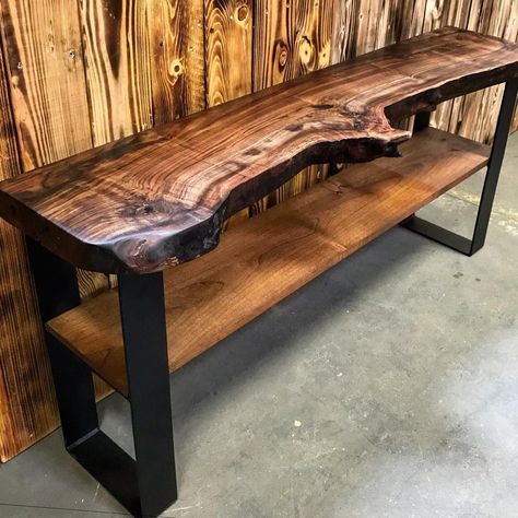 STOTTWOOD on Instagram: “Finished this TV console table for a client today. Live edge walnut top with stained alder underneath #liveedge #walnut #table…” Woodworking Projects Table, Wood Sofa Table, Wood Table Design, Tv Console Table, Live Edge Furniture, Log Furniture, Walnut Table, Wood Sofa, Diy Home Furniture