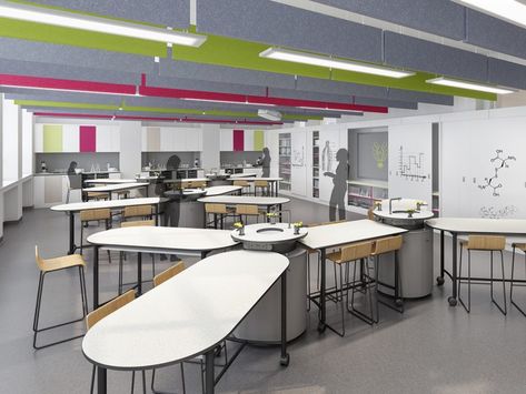 school science laboratory design and planning Modern Classroom Design, School Office Design, Public Library Design, Laboratory Design, Stem Classroom, Modern Classroom, Innovation Lab, School Interior, Innovation Centre